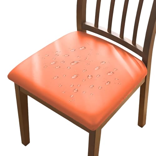AIMENJOY PU Stuhlbezug 2er/4er/6er Set Stretch Leder Sitzbezüge Wasserdicht Sitzflächenbezug Abnehmbar Waschbar Esszimmerstuhl Hussen für Esszimmer Küche Hochzeit Garten Büro (Orange,6) von AIMENJOY