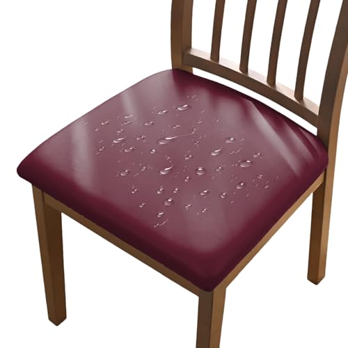 AIMENJOY PU Stuhlbezug 2er/4er/6er Set Stretch Leder Sitzbezüge Wasserdicht Sitzflächenbezug Abnehmbar Waschbar Esszimmerstuhl Hussen für Esszimmer Küche Hochzeit Garten Büro (Wine red,2) von AIMENJOY