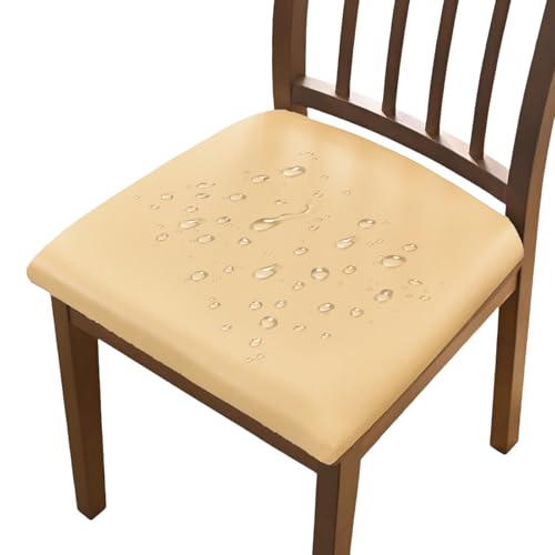 AIMENJOY PU Stuhlbezug 2er/4er/6er Set Stretch Leder Sitzbezüge Wasserdicht Sitzflächenbezug Abnehmbar Waschbar Esszimmerstuhl Hussen für Esszimmer Küche Hochzeit Garten Büro (Yellow,6) von AIMENJOY