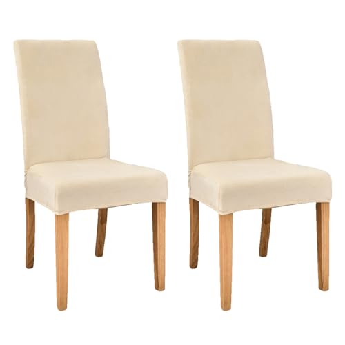 AIMENJOY Samt Stuhlhussen, Super Fit Stretch abnehmbare waschbare Esszimmerstuhl Protector Cover Sitzbezug für Hotel, Esszimmer, Zeremonie, Bankett Hochzeitsfeier (Beige,2) von AIMENJOY