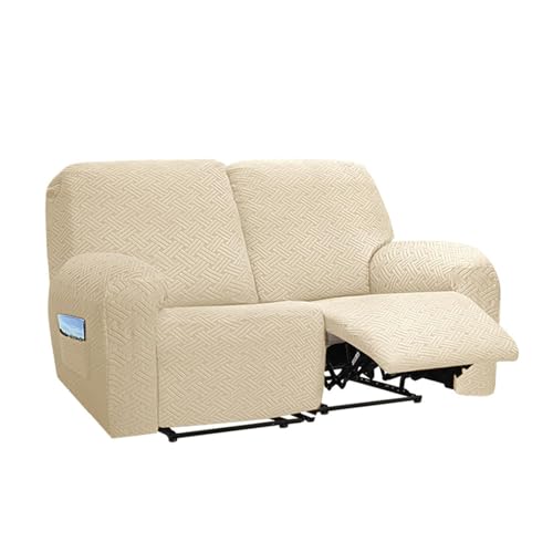 AIMENJOY Stretch Relaxsofa Bezüge Samt Liegestuhlbezug 1/2/3 Sitzer Relaxsofa Schonbezüge mit Seitentasche, Möbelschutz für Wohnzimmer (Beige,2 Sitzer) von AIMENJOY
