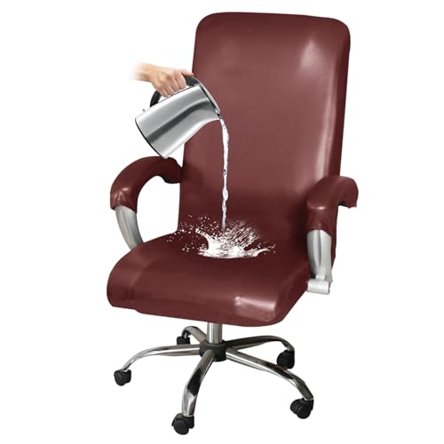 Wasserdichtes PU-Leder Bürostuhl Bezug mit Armlehne, Sessel Überzug Cover Elastische Stuhlhussen Bürostuhlabdeckung Schonbezug für Drehstuhl Computer Stuhl Hussen Bezüge (Wine red,Large) von AIMENJOY