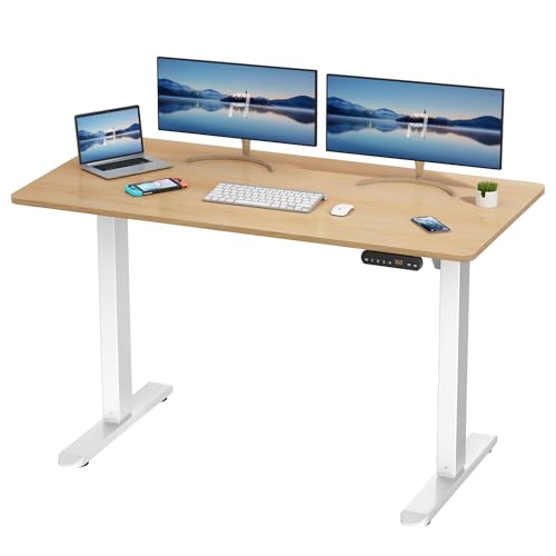 AIMEZO Elektrisch Höhenverstellbarer Schreibtisch 120x60 cm Elektrisch Steh-Sitz Schreibtisch für Büro & Home Office (Ahorn, Weiß Gestell) von AIMEZO