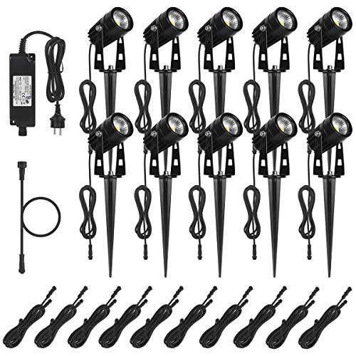 AIMHEIM 10er-Set LED Gartenbeleuchtung mit Erdspieß, 3W Gartenleuchte mit Stecker, 3750LM, P65 Wasserdicht Gartenleuchten Gartenstrahler Außen Strahler Warmweiß für Garten, Terrasse, Pflanzen, Wegen von AIMHEIM