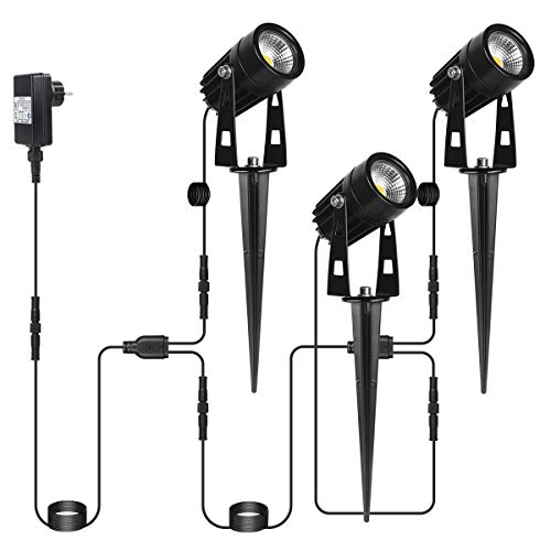 AIMHEIM 3er-Set LED Gartenbeleuchtung mit Erdspieß, 3W Gartenleuchte mit Stecker, 1080LM, P65 Wasserdicht Gartenleuchten Gartenstrahler Außen Strahler Warmweiß für Garten, Terrasse, Pflanzen, Wegen von AIMHEIM