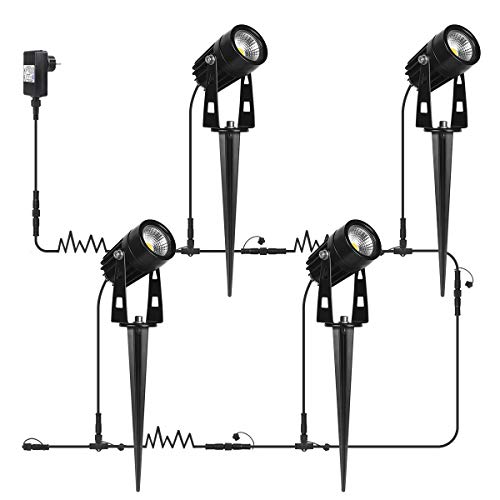 AIMHEIM 4er-Set Gartenleuchte mit Stecker, 3W LED Gartenstrahler mit Erdspieß, Warmweiß LED Strahler mit Kabel, IP65 Wasserdicht Gartenbeleuchtung Spot Außenleuchte für Garten, Terrasse, Wegen von AIMHEIM