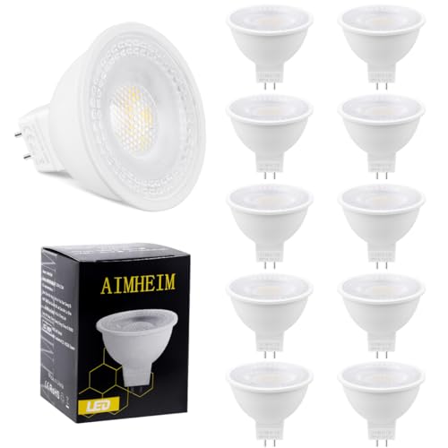 AIMHEIM 5W MR16 LED Lampen GU5.3 Strahler Entspricht 50W Halogen Lampen, 550LM, GU5.3 LED Reflektorlampe 4000K Neutralweiß, 60°Strahlwinkel, AC/DC 12V, Nicht Dimmbar, 10 Stück von AIMHEIM