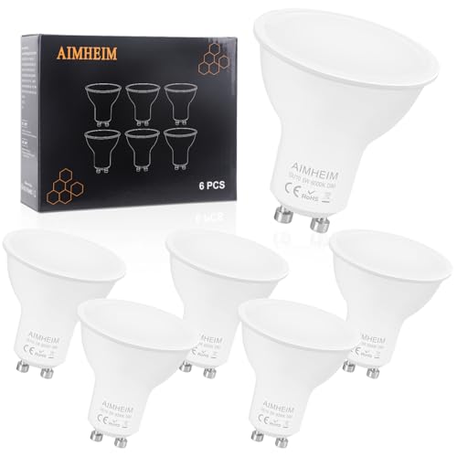 AIMHEIM GU10 LED Kaltweiss LED Dimmbar gu10 Lampe 5W Ersetzt 50W Halogenlampen, Led Birne GU10 6000K, 120° Abstrahwinkel, GU10 LED Strahler, Flimmerfrei Reflektorlampen, 6 Stück von AIMHEIM