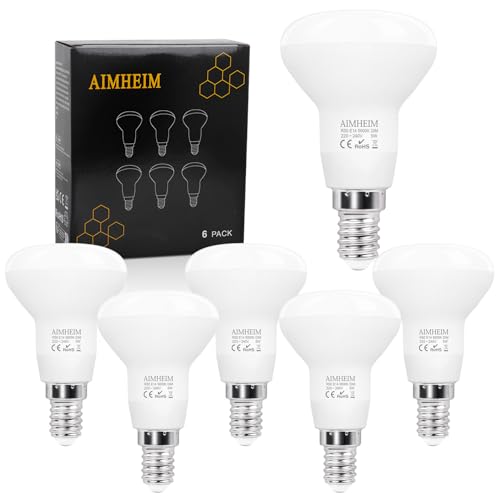 AIMHEIM Lampen LED E14 Dimmbar 5W Ersetzt 50W, Flimmerfrei Leuchtmittel Tageslichtweiß 5000K, Reflektorlampe R50 120° Abstrahlwinkel Strahler E14, 6 Stück von AIMHEIM
