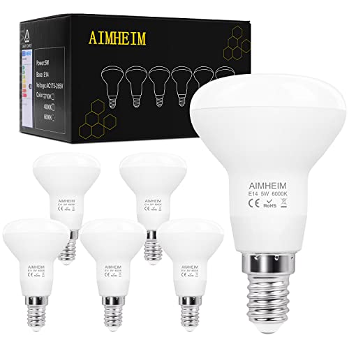 AIMHEIM R50 E14 LED Reflektorlampe Kaltweiss 6000K 5W Ersatz 40W, 550 Lumen E14 LED Lampen R50 E14 LED Strahler Nicht Dimmbar, 120° Abstrahlwinkel, 6 Stück von AIMHEIM