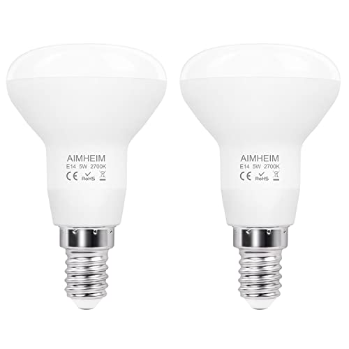 AIMHEIM R50 E14 LED Lampe 2700K Warmweiß, 5W Glühbirne LED E14 550 Lumen Entspricht 40W Glühlampe, E14 LED R50 Reflektor Lampen, E14 LED Strahler Nicht Dimmbar, 120° Abstrahlwinkel, 2 Stück von AIMHEIM
