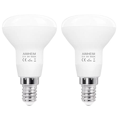 AIMHEIM R50 E14 LED Lampen 5W Glühbirne LED E14 550 Lumen Entspricht 40W Glühlampe, 6000K Kaltweiß E14 LED R50 Reflektor Lampen, E14 LED Strahler Nicht Dimmbar, 120° Abstrahlwinkel, 2 Stück von AIMHEIM