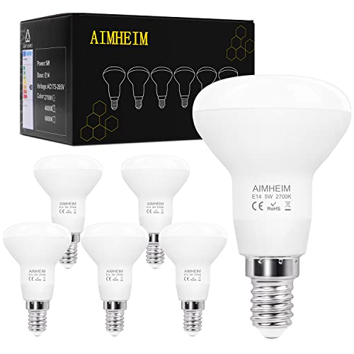 AIMHEIM R50 E14 LED Reflektor Lampen Warmweiss 2700K 5W Ersatz 40W Reflektorlampe, 520 Lumen E14 LED Reflektor R50 E14 LED Strahler Nicht Dimmbar, 120° Abstrahlwinkel, 6 Stück (Warmweiß 2700K) von AIMHEIM
