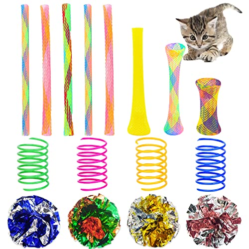 AIMICOCA 30 Stück Katzen Spielzeug Set, Buntes Katzen Spielzeug Bälle 6CM, Buntes Katzen Federspielzeug und Katzen Röhrenspielzeug Interaktives Katzen Spielzeug für Katze Kätzchen Haustiere von AIMICOCA