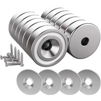 12 Stück Neodym-Magnete 10 kg Kraft 20 x 7 mm mit Loch und Kapsel, Senkkopf-Topfmagnet mit Schrauben und 12 Stahlpads (glänzendes Silber) - AIMOONSA von AIMOONSA