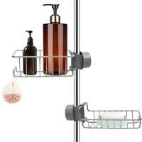 2er-Set Duschablage ohne Bohren aus Edelstahl, Teleskop-Badezimmerregal aus Edelstahl, Duschstützregal, Duschstangen-Seifenhalter, Duschablage für von AIMOONSA