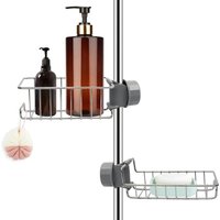 2er-Set Duschablage ohne Bohren aus Edelstahl, Teleskop-Badezimmerregal aus Edelstahl, Duschstützregal, Duschstangen-Seifenhalter, Duschablage für von AIMOONSA