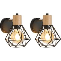 2er-Set Vintage-Industrie-Wandleuchten, 360° verstellbare Wandlampe aus Holz, E27-Wandleuchten aus Metall und Eisenkäfig für Schlafzimmer, Flur, von AIMOONSA