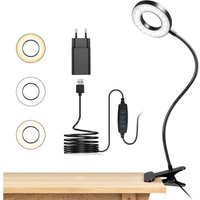 48 LED-Schreibtischlampe mit Clip, 360° flexibles Schwanenhals-Leselicht, 3 Beleuchtungsmodi & 10 Helligkeitsstufen, USB-LED für Studium und Arbeit, von AIMOONSA