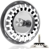 82 mm Edelstahl-Spülbeckenablauf mit Stopfen, 56-75 mm tiefes Korb im Ablauf, Spülbeckensieb für Spülbeckenablauf zur Exzentersteuerung von AIMOONSA