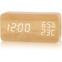 Elektronischer LED-Wecker aus Holz, Digitaluhr mit 3 Alarmeinstellungen, USB-betriebener digitaler Wecker mit Anzeige von Zeit, Temperatur und Elektronischer LED-Wecker aus Holz, Digitaluhr mit 3 Alarmeinstellungen, USB-betriebener digitaler Wecker mit Anzeige von Zeit, Temperatur und von AIMOONSA