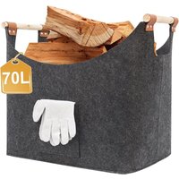 Holzkorb für Kaminholz, XXL Kaminholzkorb mit Handschuhen, Faltbare Filztaschen, Große Filztaschen Kaminholzkorb zur Aufbewahrung von Brennholz von AIMOONSA