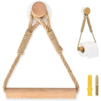 Selbstklebender Toilettenpapierhalter, Badezimmer-Toilettenpapierhalter, rustikaler Handtuchring aus Holzseil (1 Stück) von AIMOONSA
