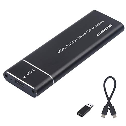 AIMOS USB 3.1 Externes Festplatte Gehäuse für NVMe PCIe M.2 SSD, USB 3.1 Gen 2 Solid State Drive Aluminium- Schwarz von AIMOS
