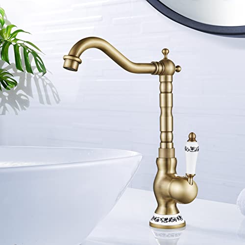 AIMOYO Wasserhahn Bad Antik, Hoch Waschtischarmatur Retro mit 360° Drehbarer Auslauf, Einhebelmischer Badezimmer Waschbecken Antik Bronze Mischbatterie Antiker für Badezimmer/Küche von AIMOYO