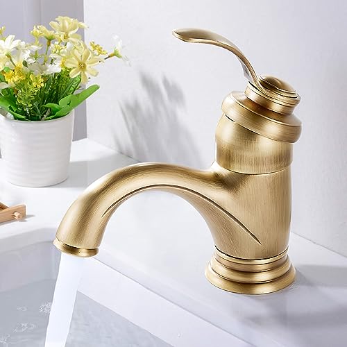 AIMOYO Wasserhahn Bad Messing Waschtischarmatur, Retro Mischbatterie Waschbecken Armatur mit Niedriger Auslauf, Einhebel Badarmatur Mischbatterie aus Messing für Badezimmer, G3/8 Brass von AIMOYO