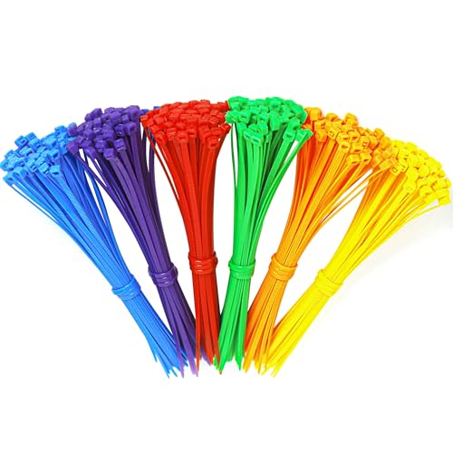 300 Stück bunte Kabelbinder 20,3 cm (8 Zoll) - 22,7 kg Zugfestigkeit - Selbstsichernde Nylon-Kabelbinder für Garten, Hühnerhaltung, Deko & Haushalt - 5 Farben (Orange, Rot, Gelb, Blau, Grün) von AIMUNOK