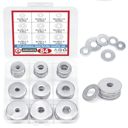 AIMUNOK Big Fender Unterlegscheiben Edelstahl Sortiment Kit (84-teilig) – M6/M8/M10 Größen für Automobil-Motorrad-Reparatur von AIMUNOK
