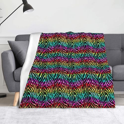 Farbenfroher Regenbogen-Zebra-Druck, 127 x 152 cm, weich, mikropillingresistent, Überwurf, Decke, warm, leicht von AIMeinn