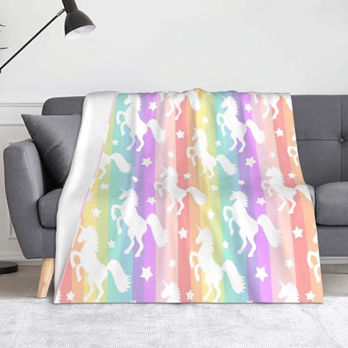 Überwurfdecke mit Einhörnern auf bunten Streifen, 127 x 152 cm, weich, fusselfrei, warm, leicht Überwurfdecke mit Einhörnern auf bunten Streifen, 127 x 152 cm, weich, fusselfrei, warm, leicht von AIMeinn