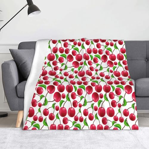 Weiche Überwurfdecke mit rotem Kirschen-Druck, 127 x 152 cm, weich, fusselfrei, warm, leicht Weiche Überwurfdecke mit rotem Kirschen-Druck, 127 x 152 cm, weich, fusselfrei, warm, leicht von AIMeinn