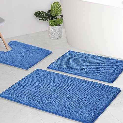 AINAHYVA Badezimmerteppiche, Chenille-Badematte, 3-teiliges Set, super saugfähig, starke PVC-rutschfeste Unterseite, Badematten für Badezimmer, Plüsch, zottelig, dick, maschinenwaschbar, Badewanne, von AINAHYVA