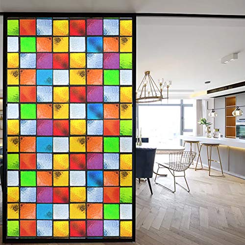 AINH Retro-Sichtschutzfolie, nicht klebend, statisch haftend, Buntglas-Fensterfolie, Kirche, UV-blockierend, Fensterfolie für Sicherheit, geometrisch, 40 x 100 cm von AINH