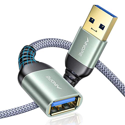 AINOPE 2 Stück 1M+2M USB Verlängerung Kabel USB 3.0 Verlängerungskabel A Stecker auf A Buchse mit eleganten Alluminiumsteckern, Nylon Stoffmantel für Kartenlesegerät,Tastatur, Drucker, Scanner von AINOPE