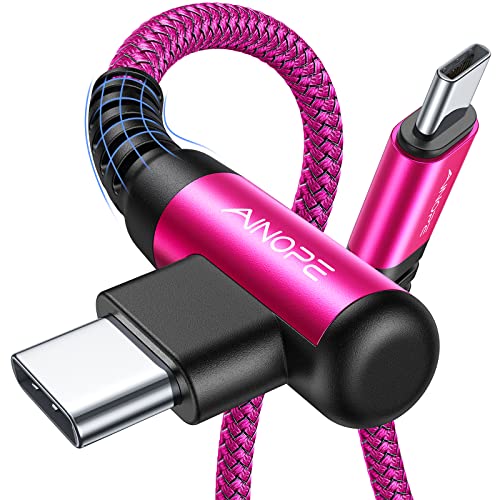 Ainope USB-C-auf-USB-C-Kabel, 60 W, USB-Typ-C-Kabel, rechtwinklig, kompatibel mit Samsung Galaxy S22 S21, Note 20 Ultra 10 9 8, MacBook Air/Pro 13 Zoll, iPad Pro/Air, Pixel-Rose Red, 2 m, 2 Stück von AINOPE