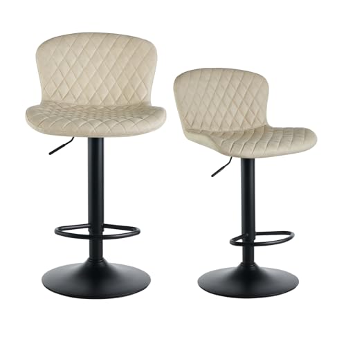 AINPECCA 2er Barhocker Kunstleder Barstuhl mit Rückenlehne Gepolsterter Bistrohocker mit Luftheber-Design Höhenverstellbar 360° Drehbar Bürostuhl für Kücheninsel, Wohnzimmer, Café(2, PU Beige) von AINPECCA