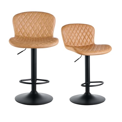 AINPECCA 2er Barhocker Kunstleder Barstuhl mit Rückenlehne Gepolsterter Bistrohocker mit Luftheber-Design Höhenverstellbar 360° Drehbar Bürostuhl für Kücheninsel, Wohnzimmer, Café(2, PU Braun) von AINPECCA