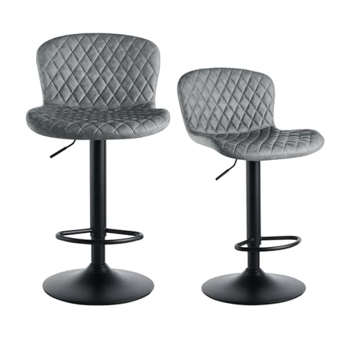 AINPECCA 2er Barhocker Kunstleder Barstuhl mit Rückenlehne Gepolsterter Bistrohocker mit Luftheber-Design Höhenverstellbar 360° Drehbar Bürostuhl für Kücheninsel, Wohnzimmer, Café(2, PU Grau) von AINPECCA
