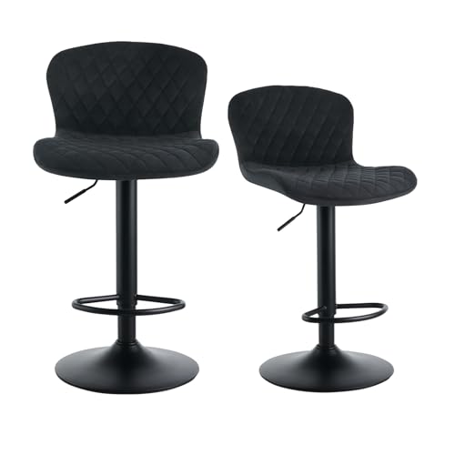 AINPECCA 2er Barhocker Samt Barstuhl mit Rückenlehne Gepolsterter Bistrohocker mit Luftheber-Design Höhenverstellbar 360° Drehbar Bürostuhl für Kücheninsel, Wohnzimmer, Café(2, Schwarz) von AINPECCA