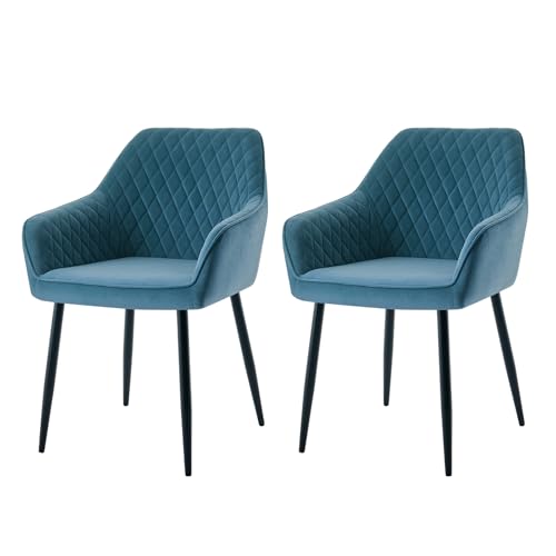 AINPECCA 2er Set Samt Esszimmerstühle bequemer Polsterstuhl mit Armlehnen Küchenstühle mit Robuste Metallbeine Moderne Sessel für Wohnzimmer, Esszimmer, Küche(2, blaugrün) von AINPECCA