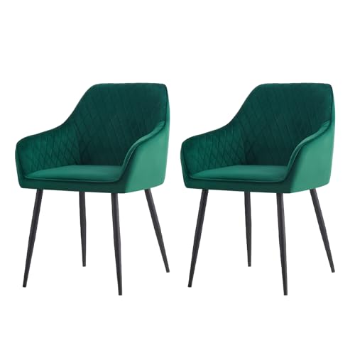 AINPECCA 2er Set Samt Esszimmerstühle bequemer Polsterstuhl mit Armlehnen Küchenstühle mit Robuste Metallbeine Moderne Sessel für Wohnzimmer, Esszimmer, Küche(2, grün) von AINPECCA