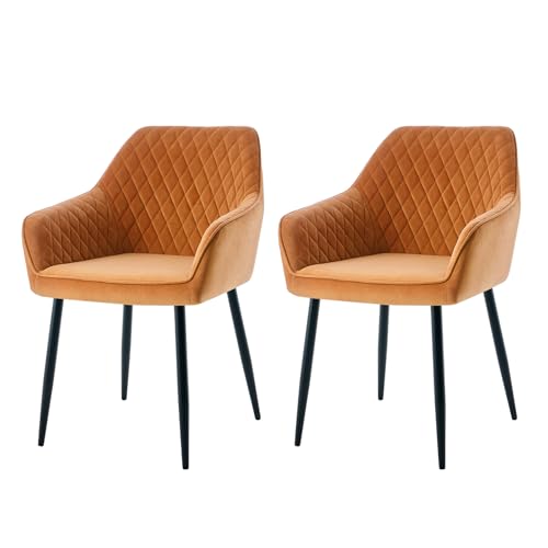 AINPECCA 2er Set Samt Esszimmerstühle bequemer Polsterstuhl mit Armlehnen Küchenstühle mit Robuste Metallbeine Moderne Sessel für Wohnzimmer, Esszimmer, Küche(2, orange) von AINPECCA
