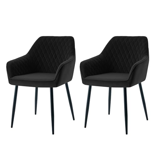 AINPECCA 2er Set Samt Esszimmerstühle bequemer Polsterstuhl mit Armlehnen Küchenstühle mit Robuste Metallbeine Moderne Sessel für Wohnzimmer, Esszimmer, Küche(2, schwarz) von AINPECCA