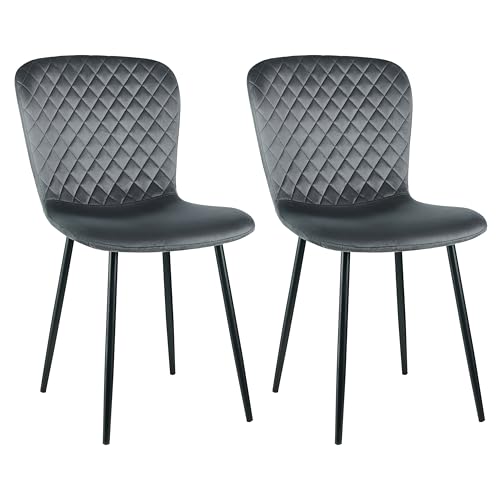 AINPECCA 2er-Set Samtstühle mit Metallgestell Velours Esszimmerstühle mit Rückenlehne im skandinavischen Design für Küchentisch, Schlafzimmer oder Boudoir (2, Grau) von AINPECCA