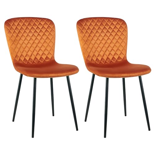 AINPECCA 2er-Set Samtstühle mit Metallgestell Velours Esszimmerstühle mit Rückenlehne im skandinavischen Design für Küchentisch, Schlafzimmer oder Boudoir (2, Orange) von AINPECCA
