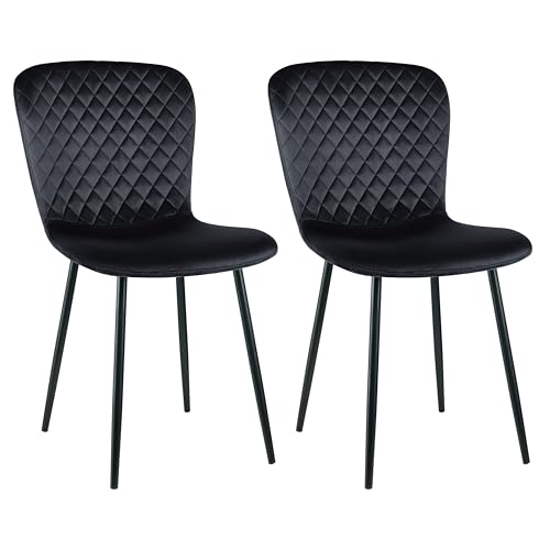 AINPECCA 2er-Set Samtstühle mit Metallgestell Velours Esszimmerstühle mit Rückenlehne im skandinavischen Design für Küchentisch, Schlafzimmer oder Boudoir (2, schwarz) von AINPECCA